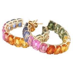 Natural rainbow sapphires earrings in 18k gold