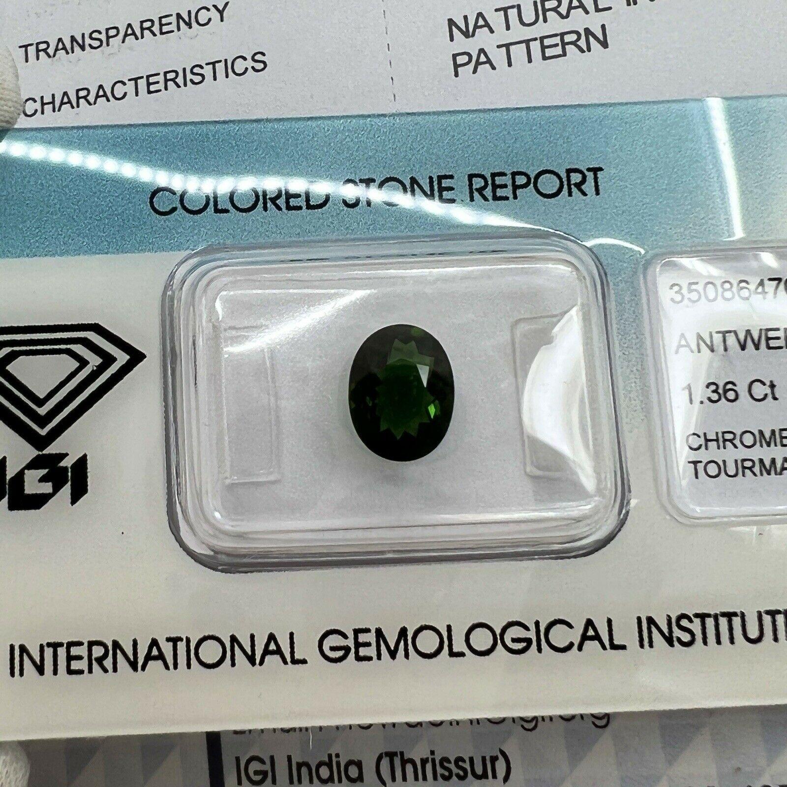 Natural Rare 1.36ct Chrome Tourmaline Deep Green Oval Cut IGI Certified Gem In New Condition In Birmingham, GB