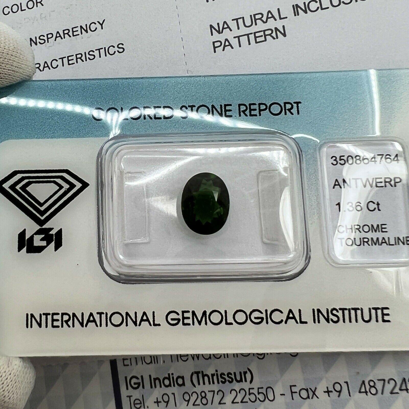 Natural Rare 1.36ct Chrome Tourmaline Deep Green Oval Cut IGI Certified Gem 1