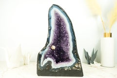 Geoda de Ágata Rara Natural Catedral con Ágata Encaje Blanco y Azul y Calcita