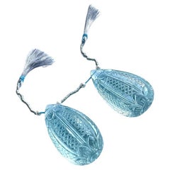 Natürliche, seltene, geschnitzte Aquamarin-Tropfen-Edelsteine für Ohrringe, Paar