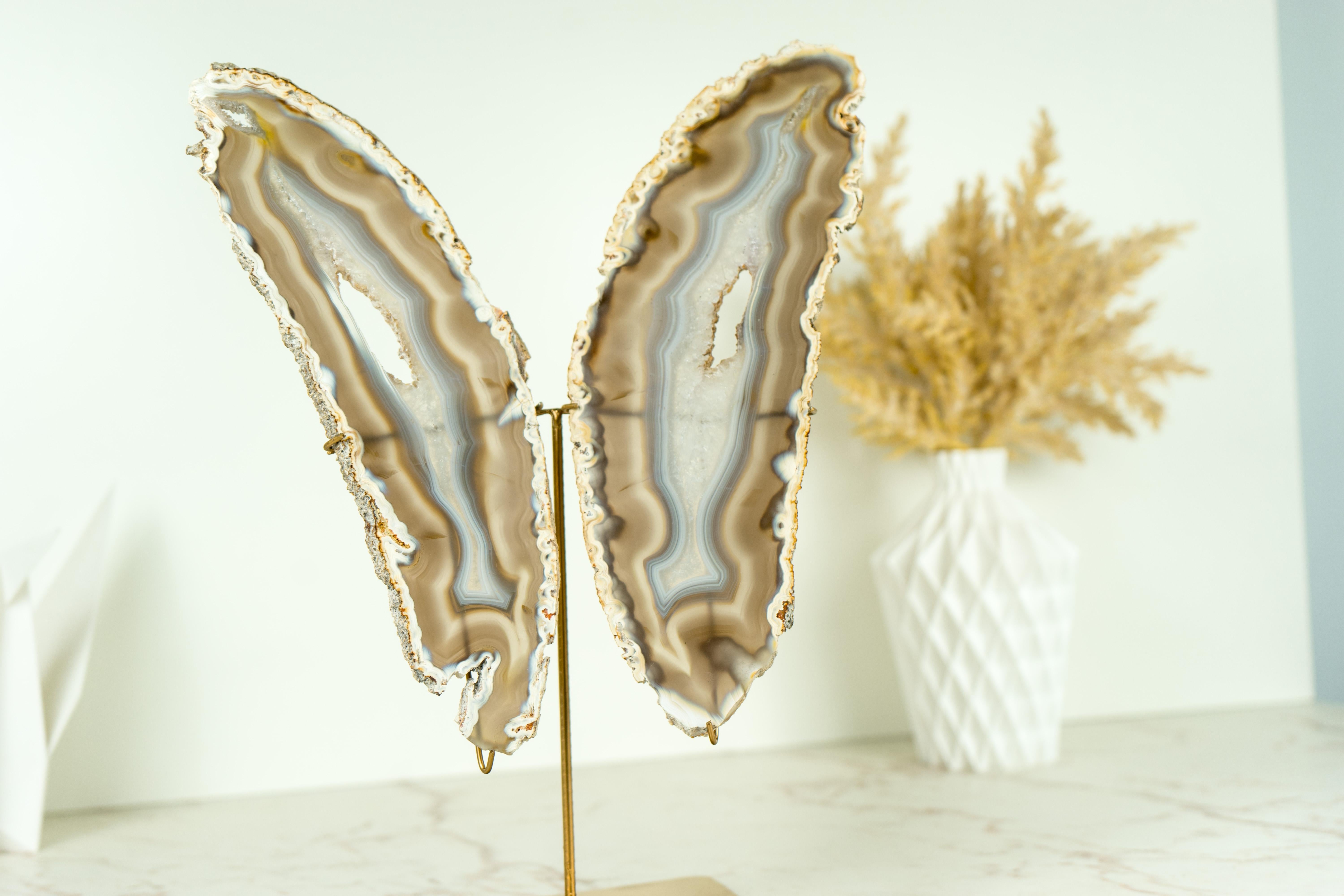 Contemporary Natural Rare Iridescent Agate Butterfly, Handmade Crystal Accent Decor For Sale