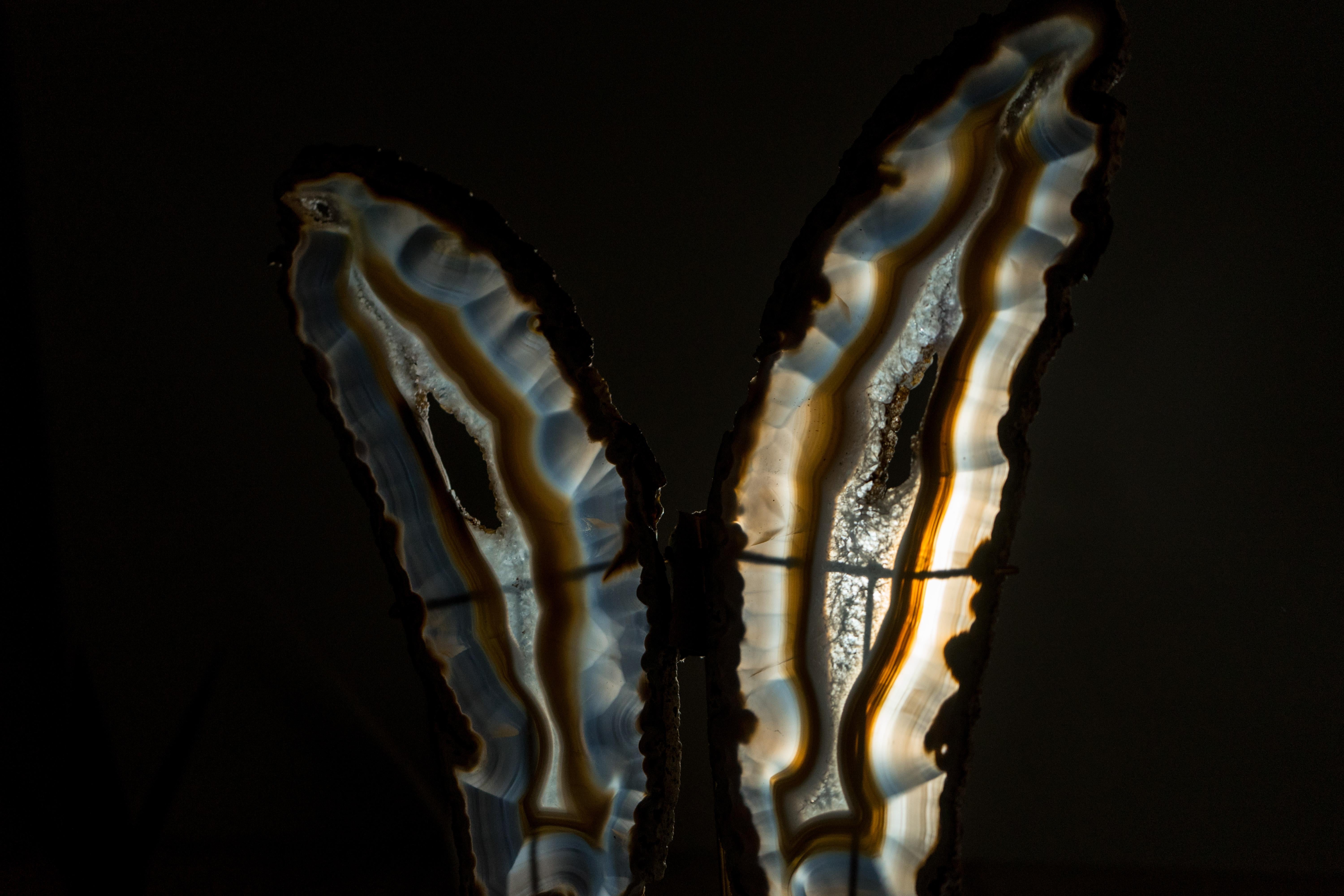 Natural Rare Iridescent Agate Butterfly, Handmade Crystal Accent Decor For Sale 2