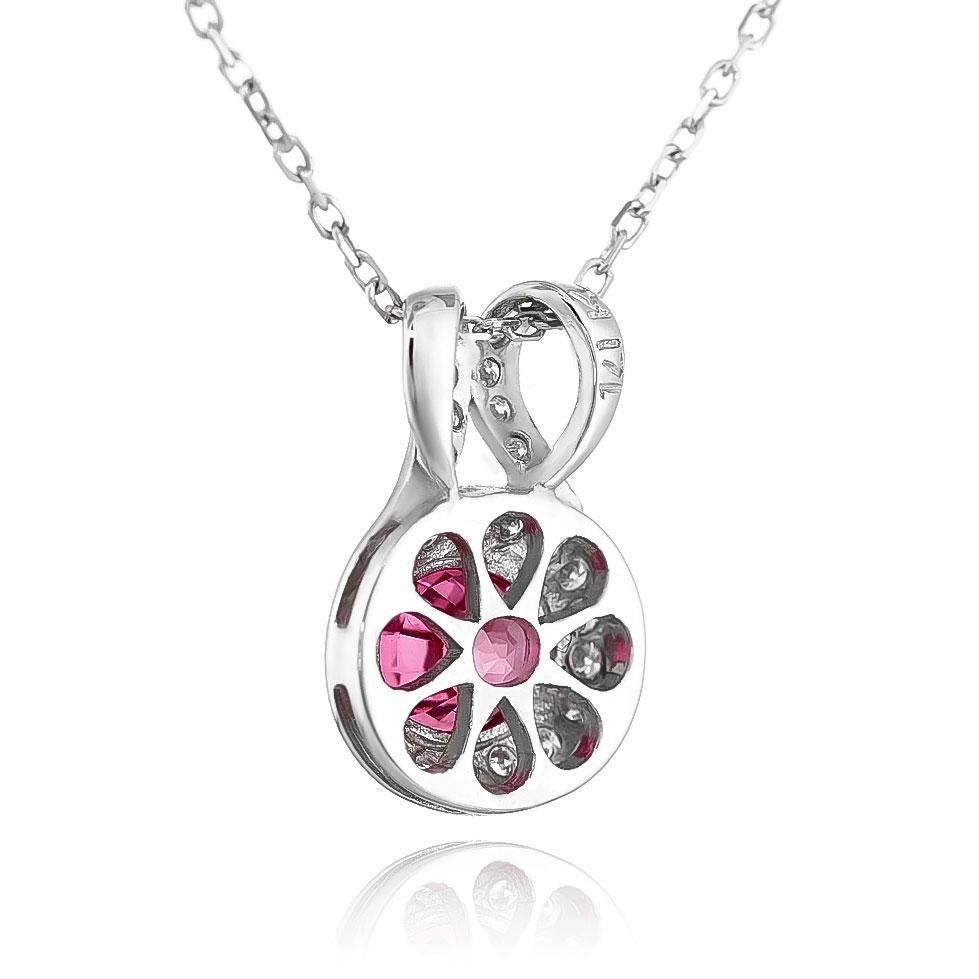Natural Raspberry Rubellite Stone 0.50 cts in 14K White Gold Pendant w Diamonds In New Condition For Sale In Los Angeles, CA