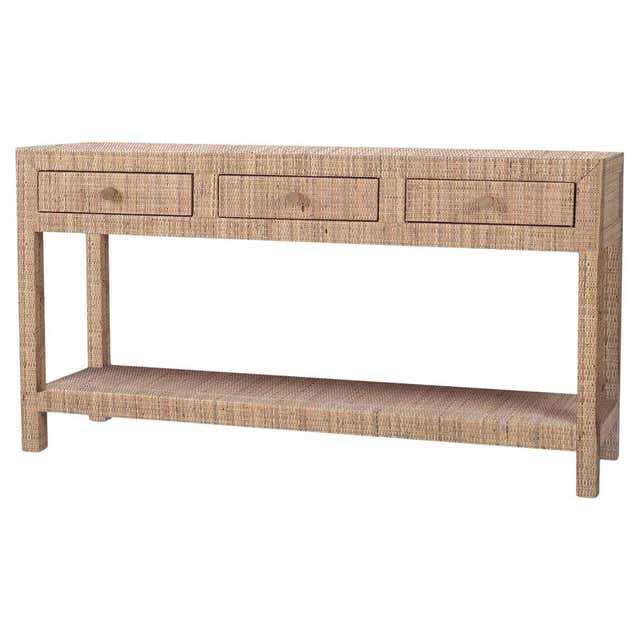 Pale Blue Washed Raffia Console Table For Sale at 1stDibs