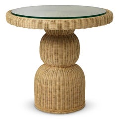 Natural Rattan Dining Table with Tempered Glass Top