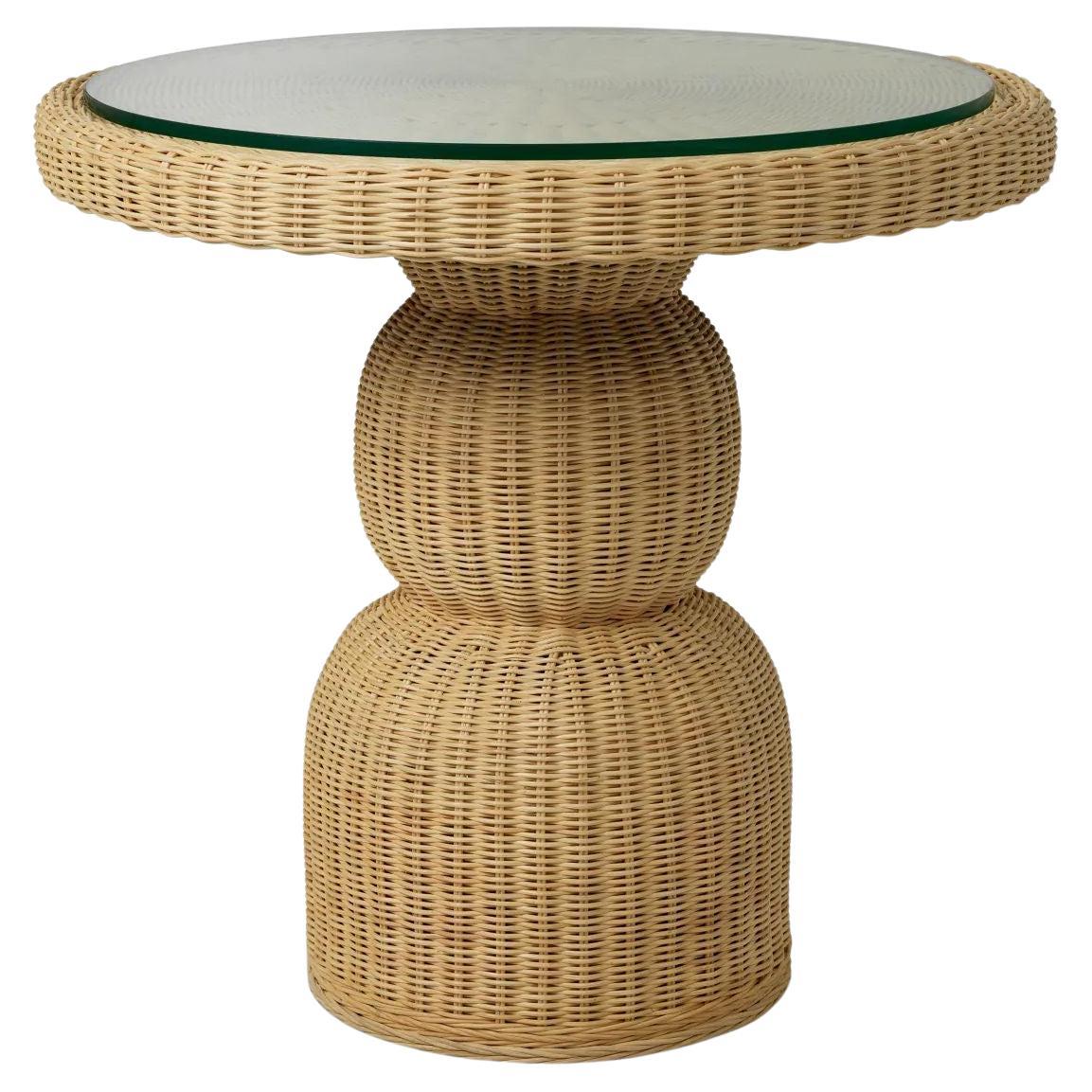 Natural Rattan Dining Table with Tempered Glass Top