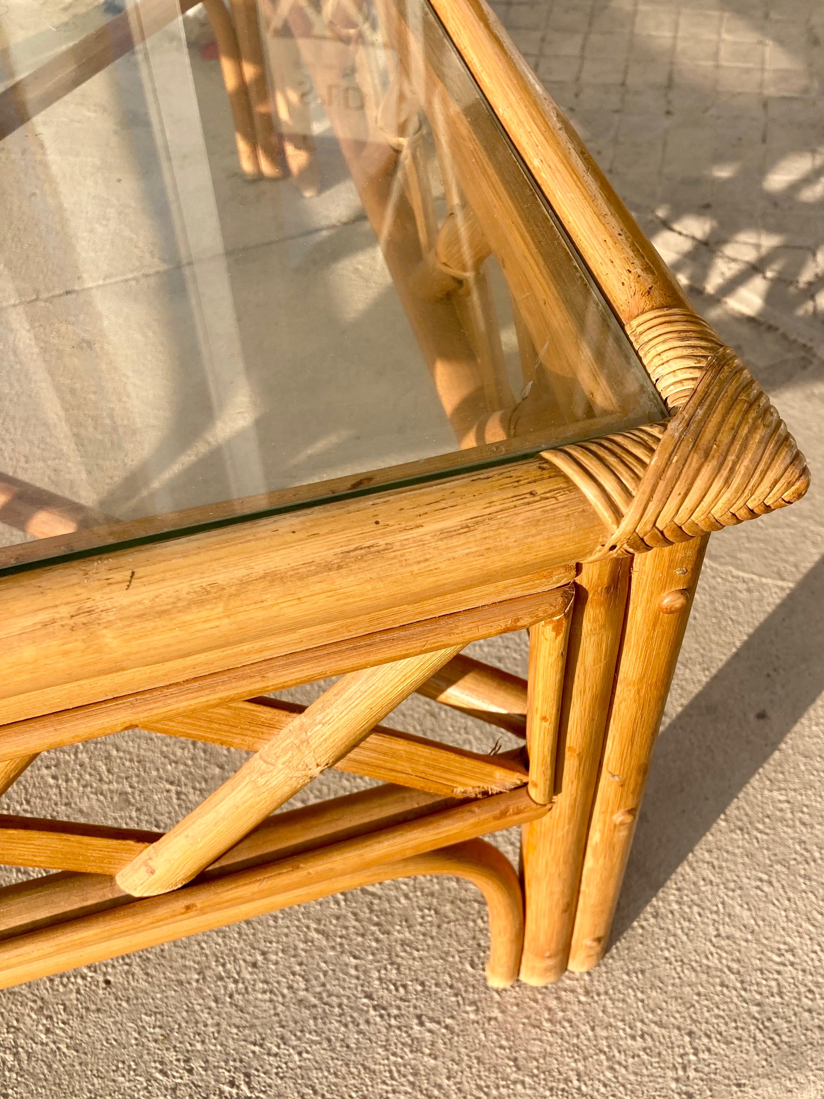 Table basse carrée en rotin naturel Ficks Reed en vente 5