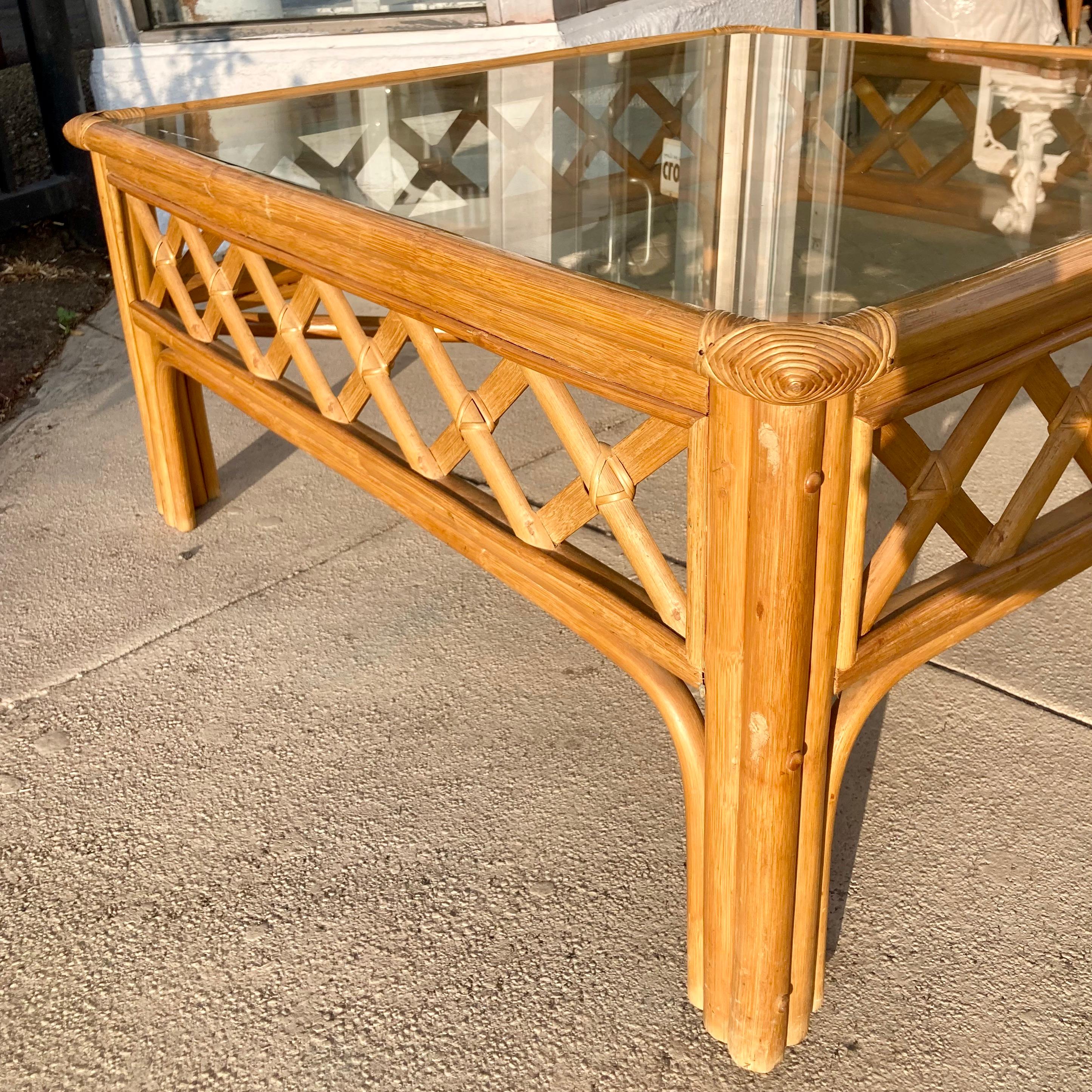 Table basse carrée en rotin naturel Ficks Reed en vente 6