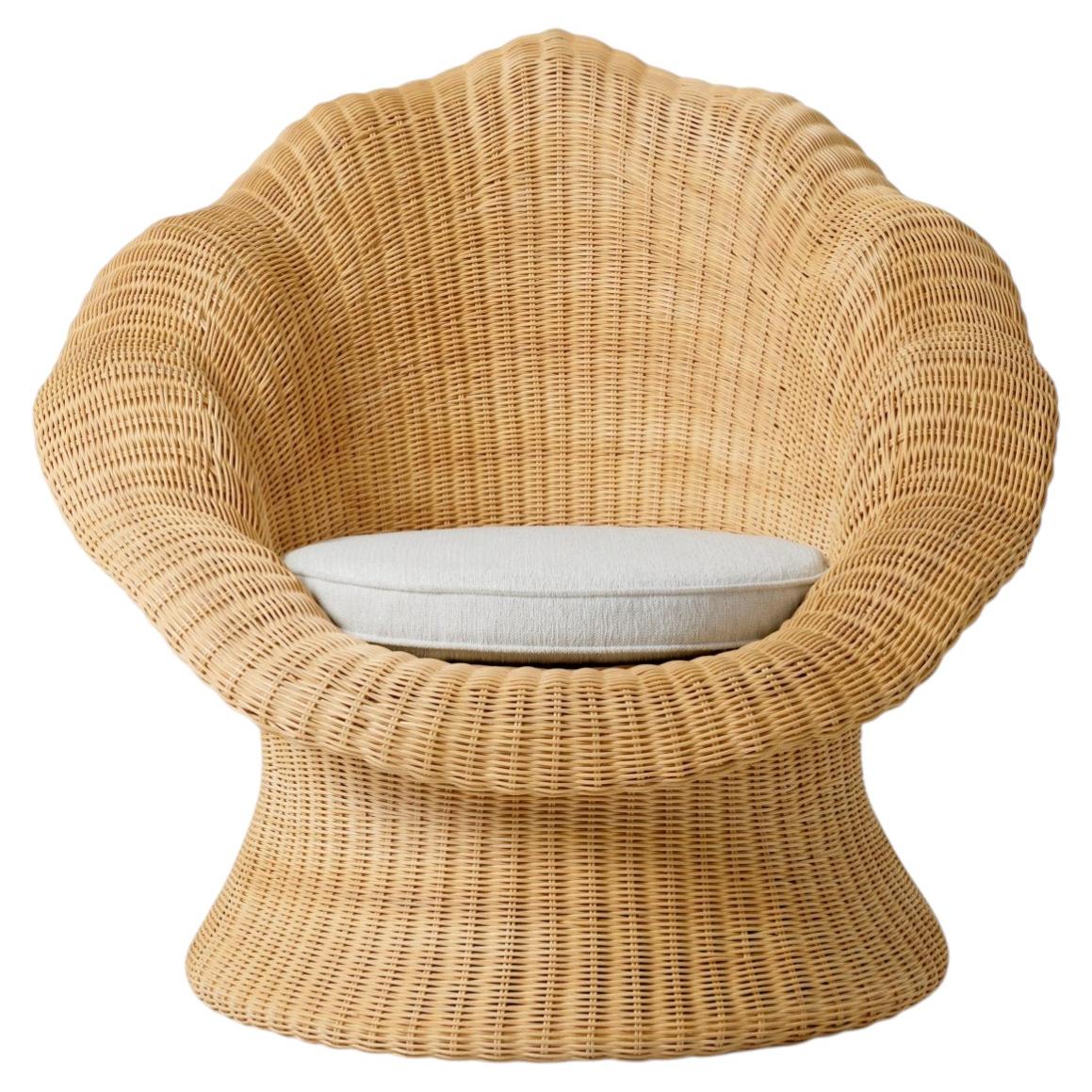 Natural Rattan Lounge Chair with Cream Fabric