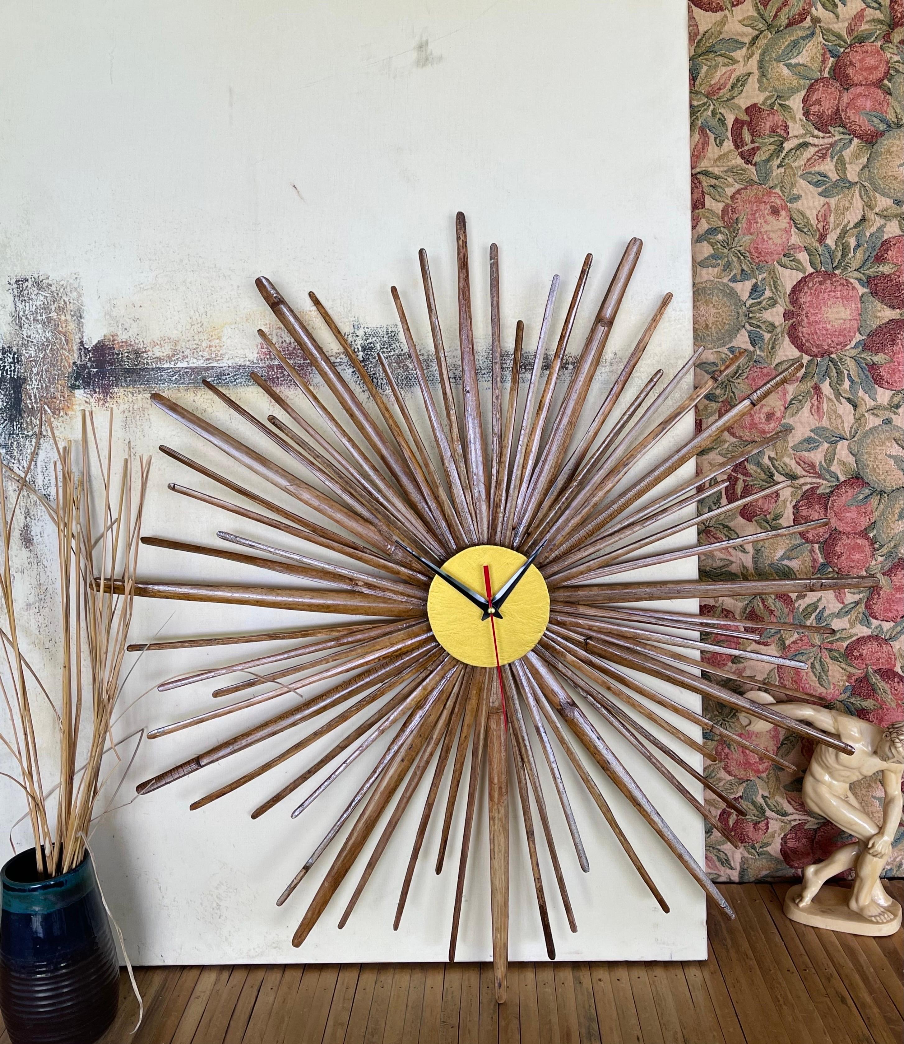 This is a High-quality Natural Rattan and Bamboo Mid Century style Starburst Clock Hand crafted by the local artisans in the Philippines

The clock measures 40cm in diameter


Natural Rattan pieces with lacquer 


Custom sizes are available, kindly