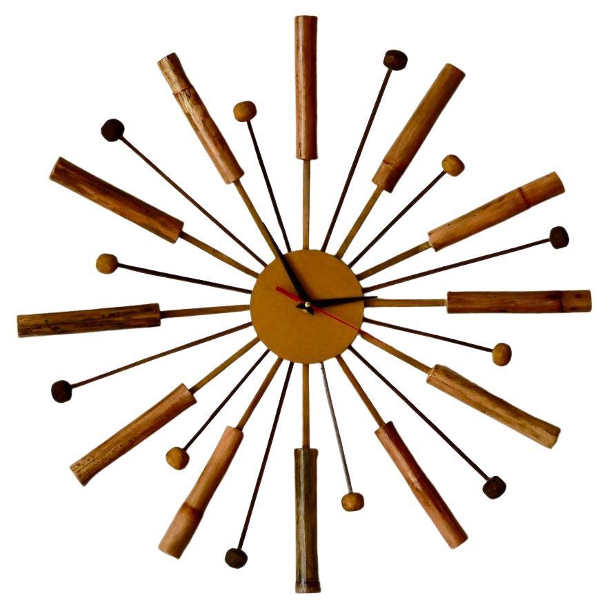 Natural Rattan Mid-Century Style Starburst Clock Hand Made