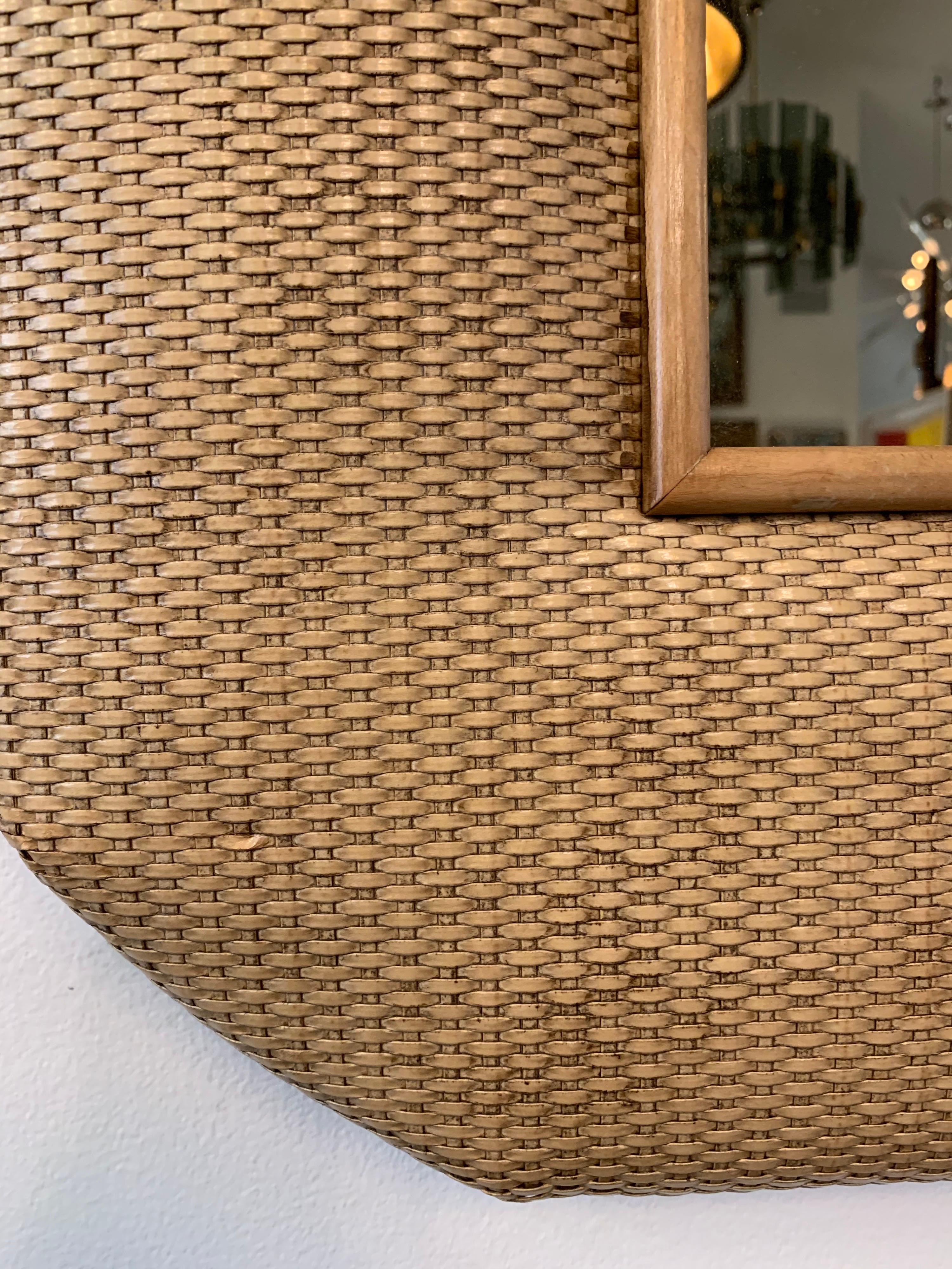 Italian Natural Rattan Weave Over-Sized Mirror For Sale