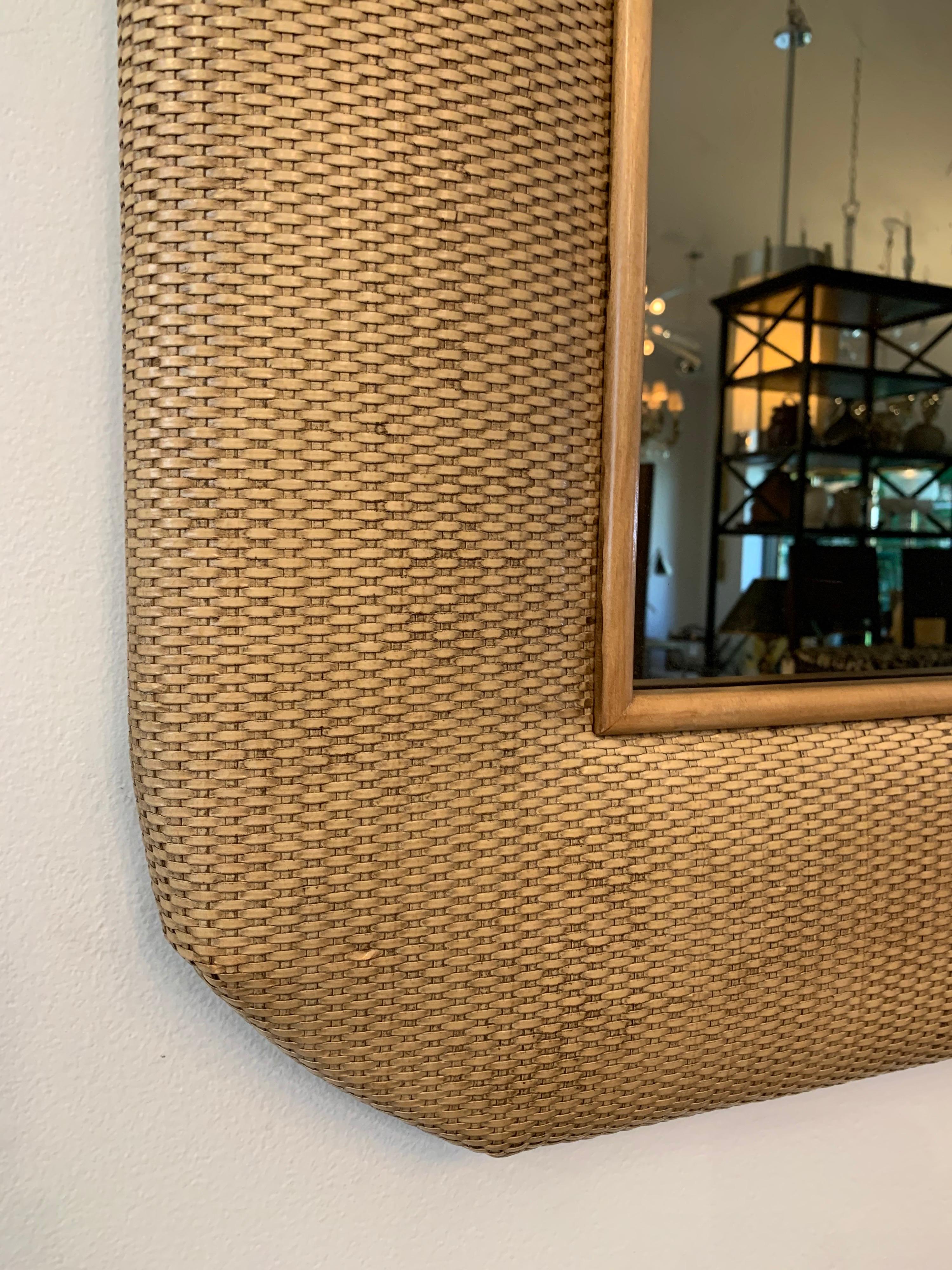 Natural Rattan Weave Over-Sized Mirror In Good Condition For Sale In East Hampton, NY
