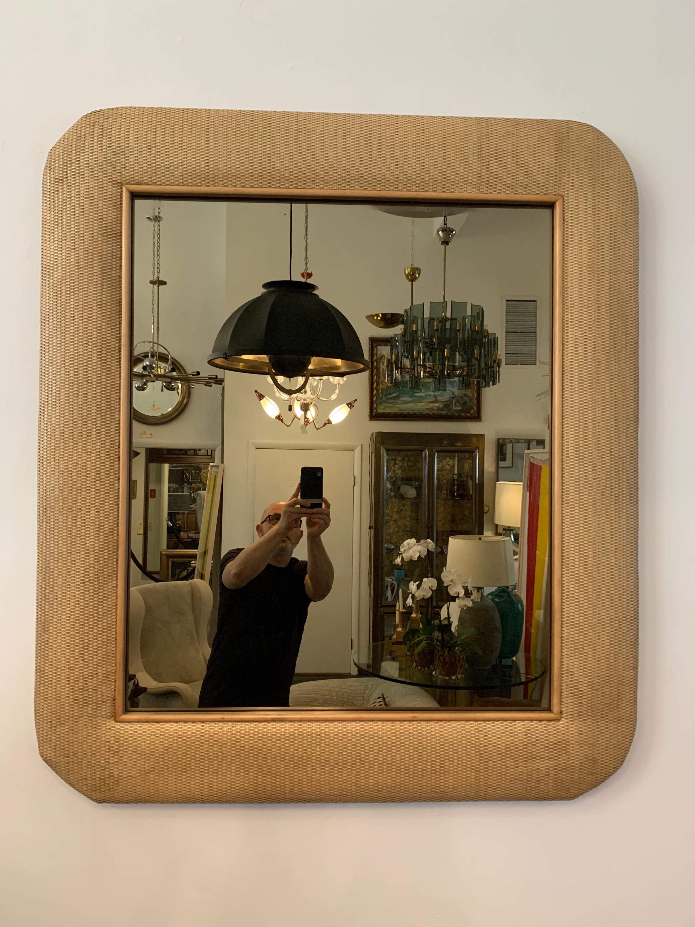 Late 20th Century Natural Rattan Weave Over-Sized Mirror For Sale