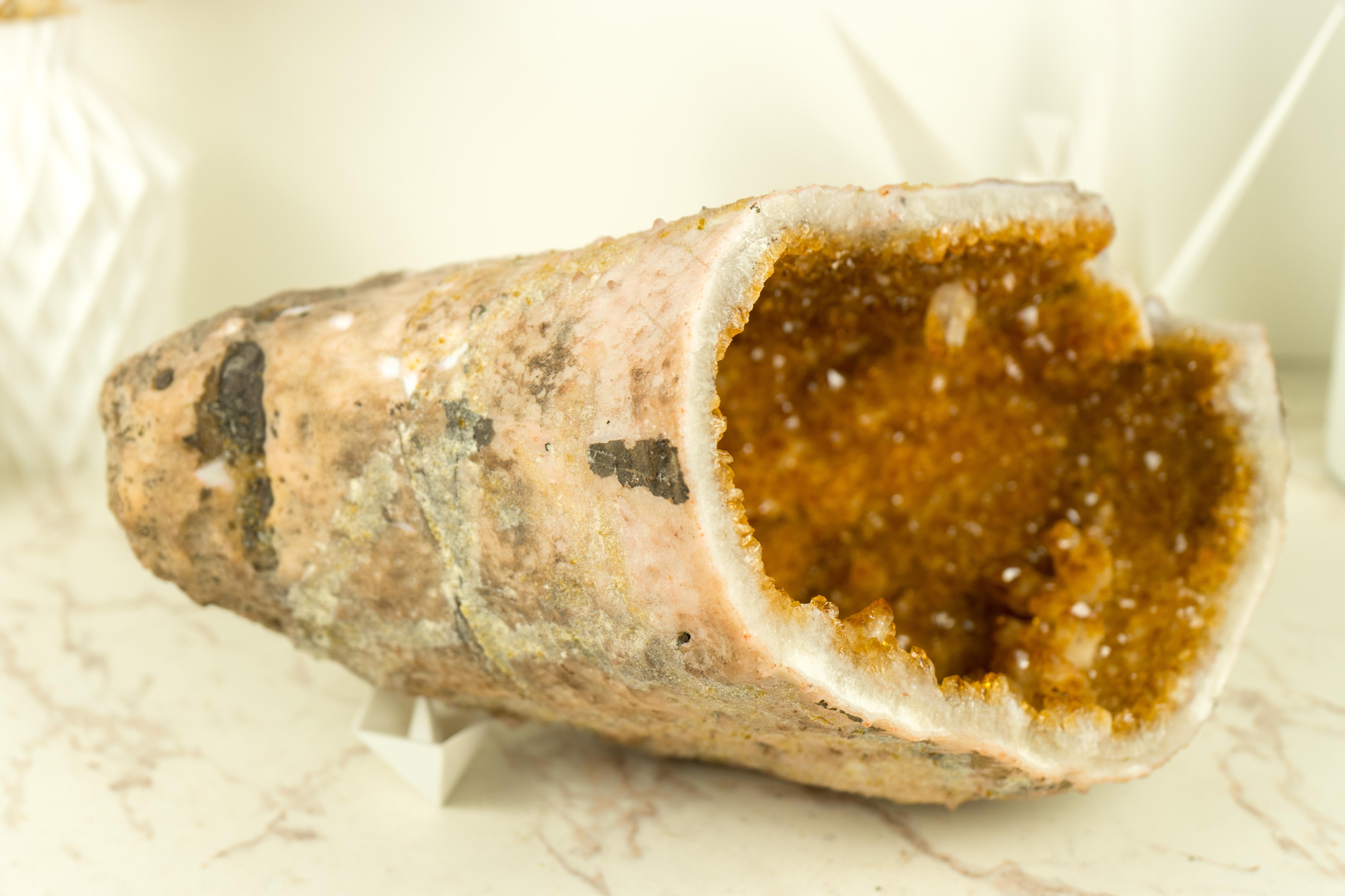 Natural Raw Citrine Geode Cave with Deep Orange Citrine Druzy For Sale 5