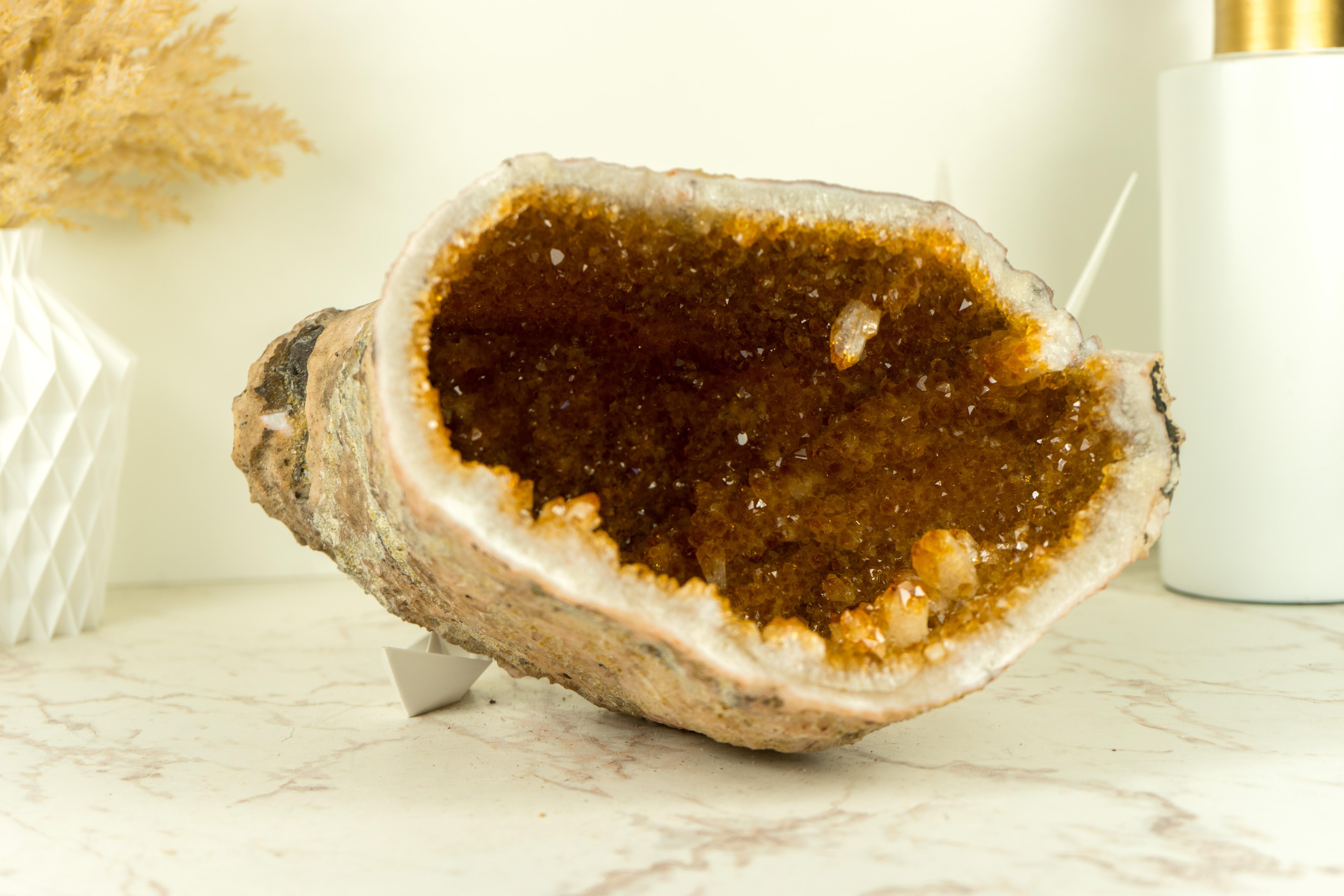 Natural Raw Citrine Geode Cave with Deep Orange Citrine Druzy For Sale 3