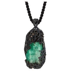 Natural Raw Emerald Crystal Necklace Pine Double-Sided