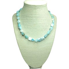 Natural Raw Larimar Nugget Necklace Hand-Cut Dominican Stones Caribbean