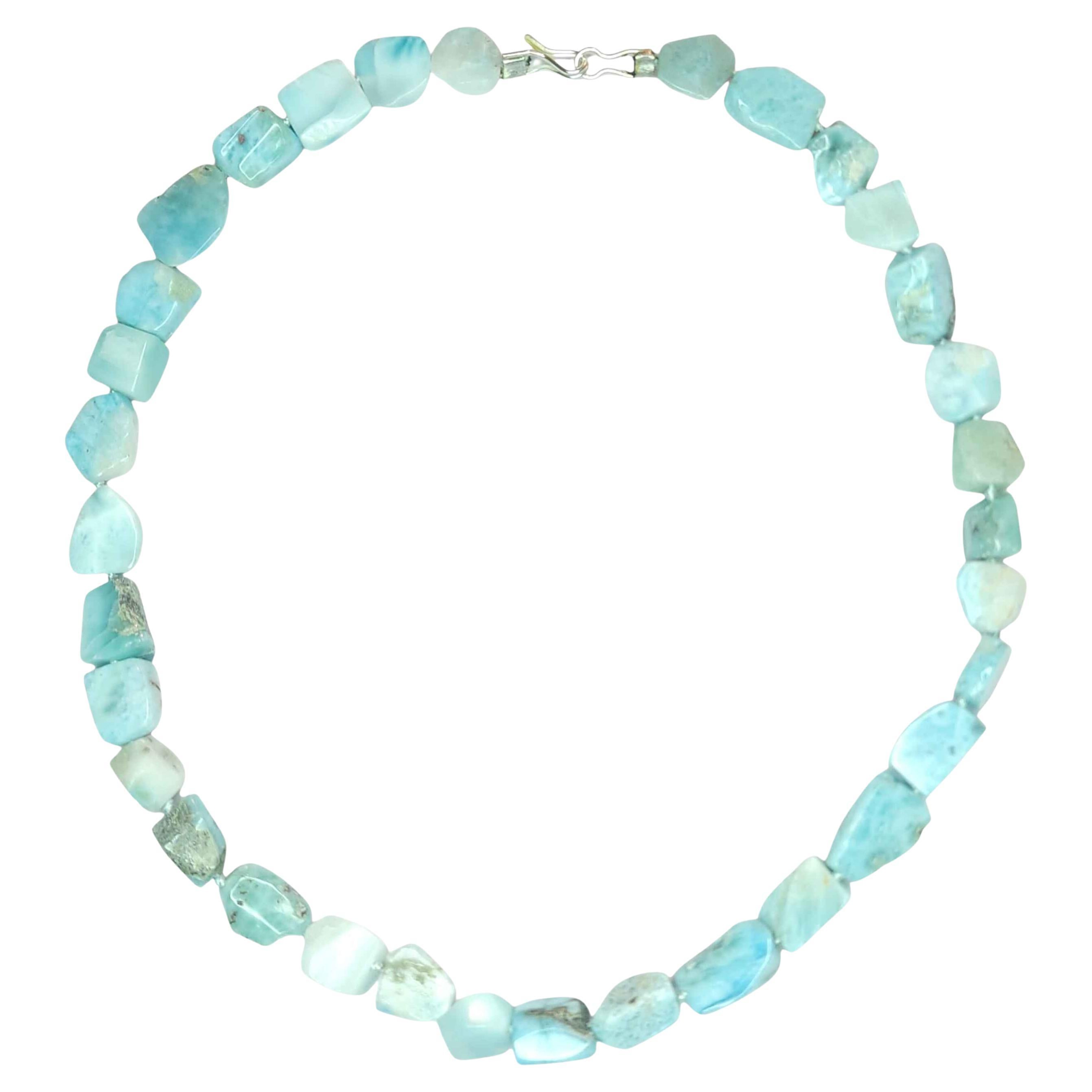 Collana di pepite di Larimar naturale grezzo tagliato a mano Pietre dominicane Caraibi