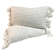 Paire de coussins décoratifs en soie naturelle brute super douce avec pompon