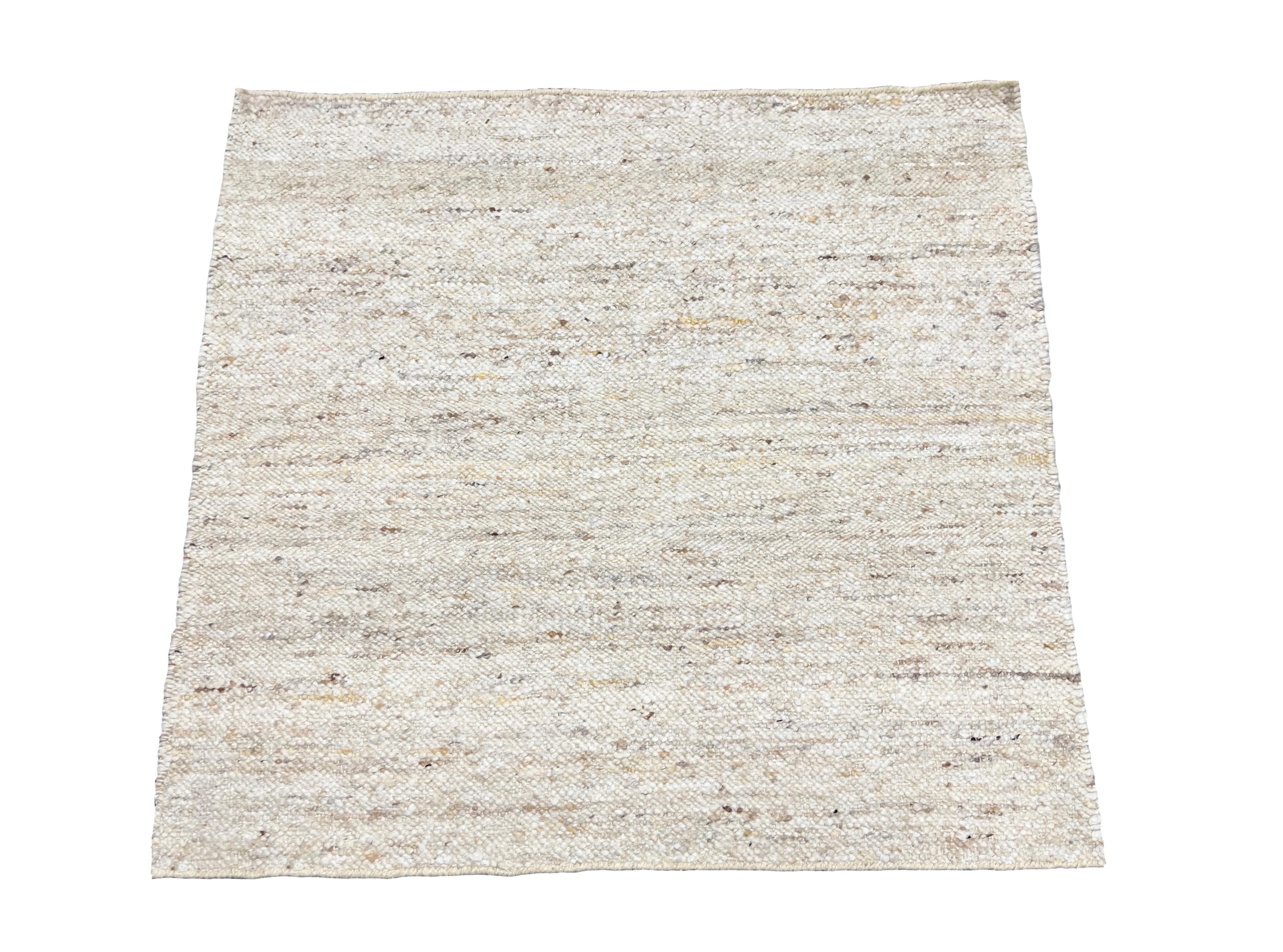 Natural Raw Wool Flatweave Hand Knotted Rug For Sale 3
