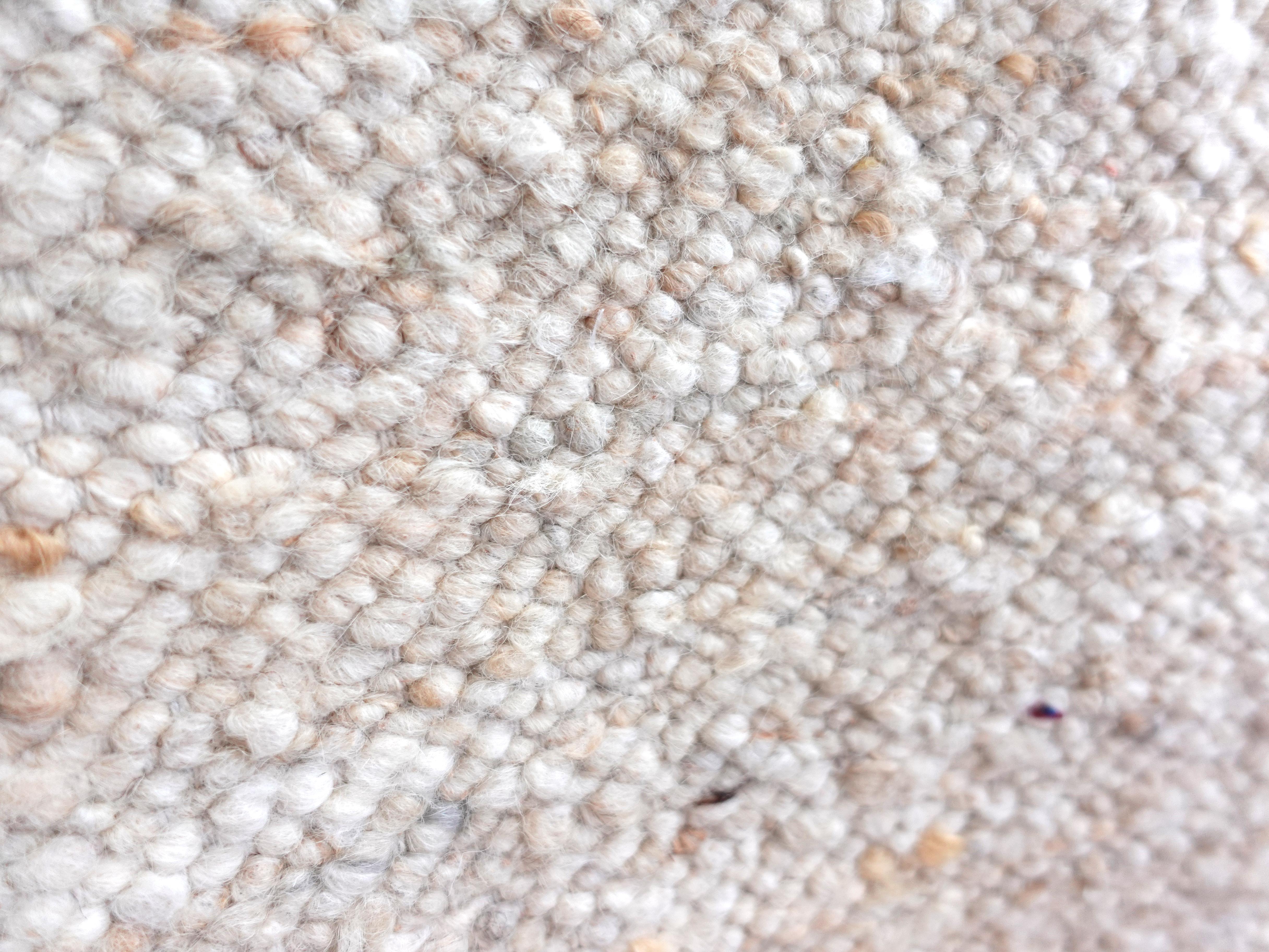 Contemporary Natural Raw Wool Flatweave Hand Knotted Rug For Sale