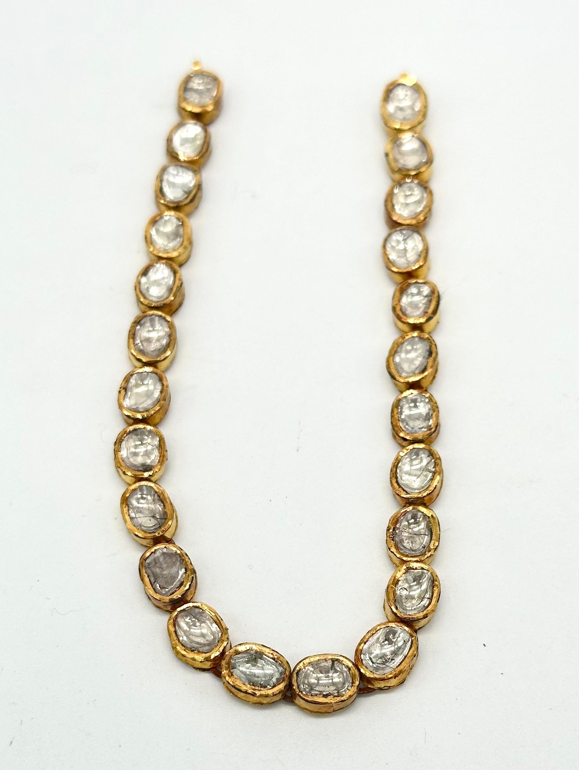 Natural real 9.80cts uncut cut diamonds in 18k gold necklace 9.5