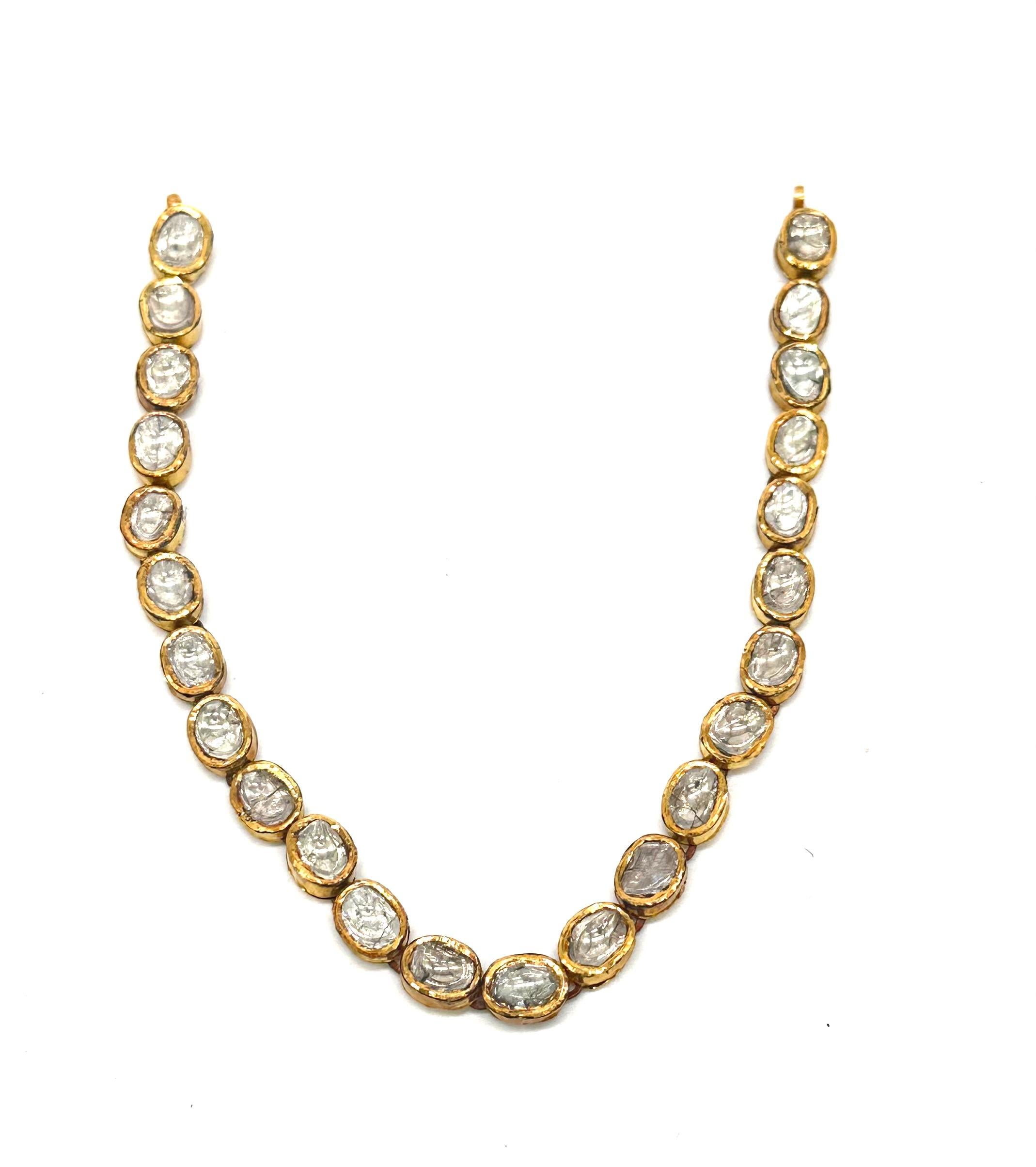Natural real 9.80cts uncut cut diamonds in 18k gold necklace 9.5