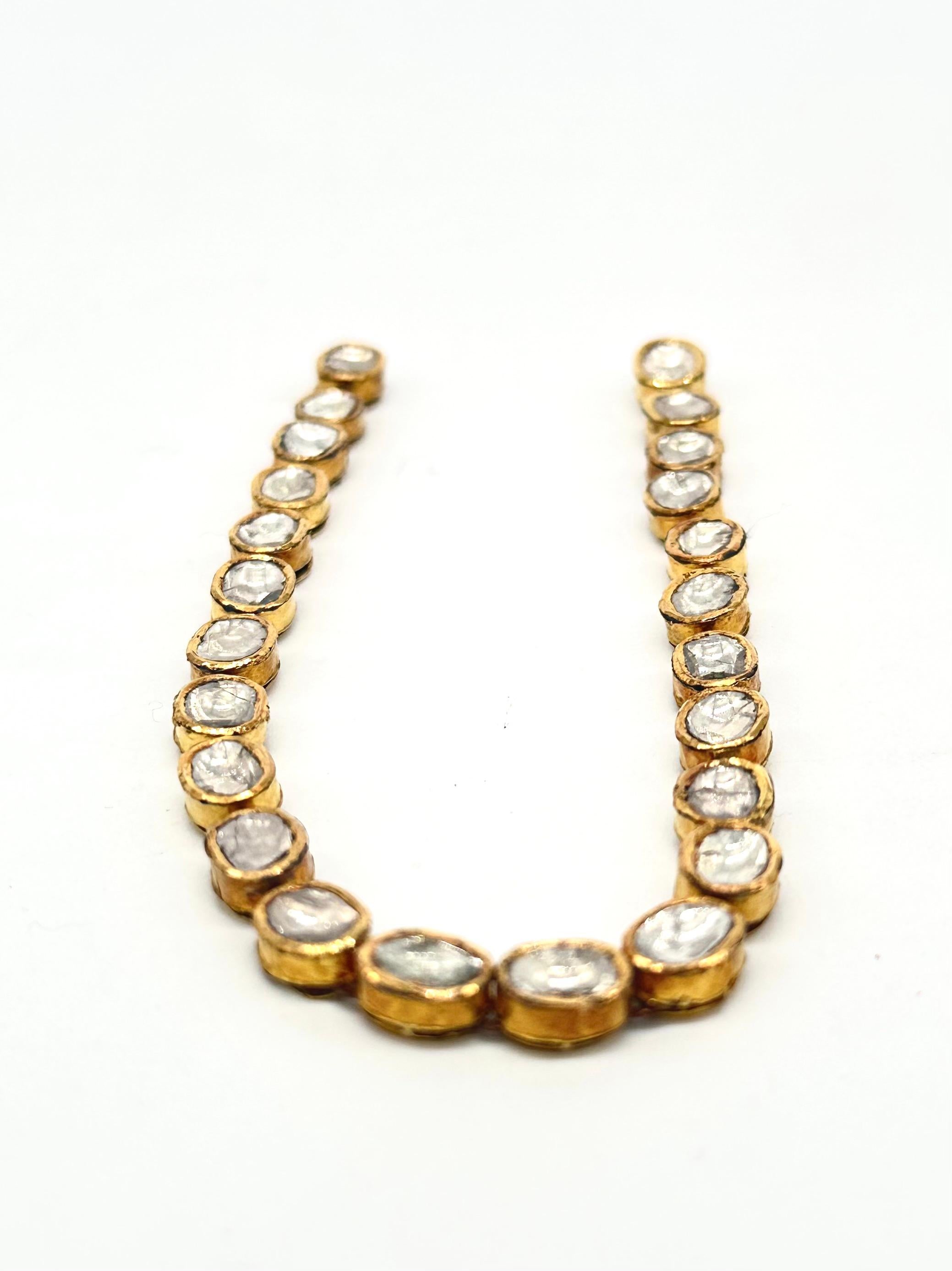 Women's or Men's Natural real 9.80cts uncut cut diamonds in 18k gold necklace 9.5