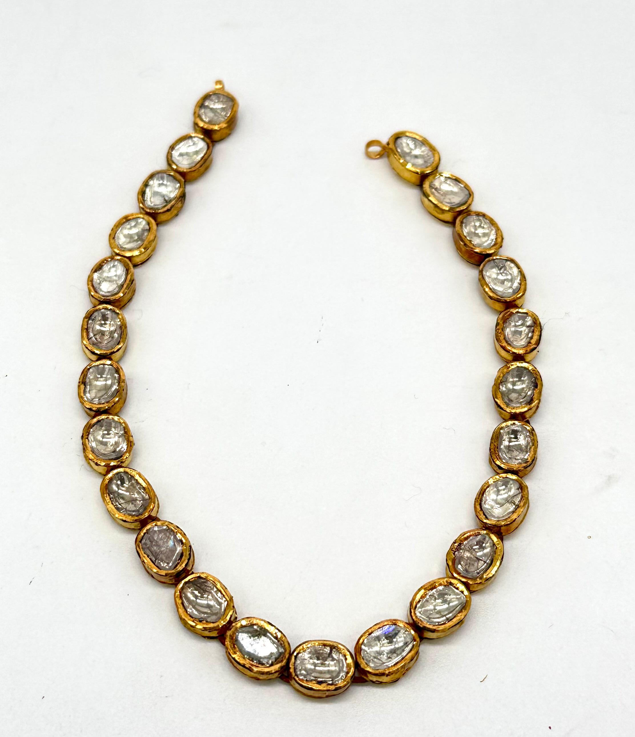 Natural real 9.80cts uncut cut diamonds in 18k gold necklace 9.5