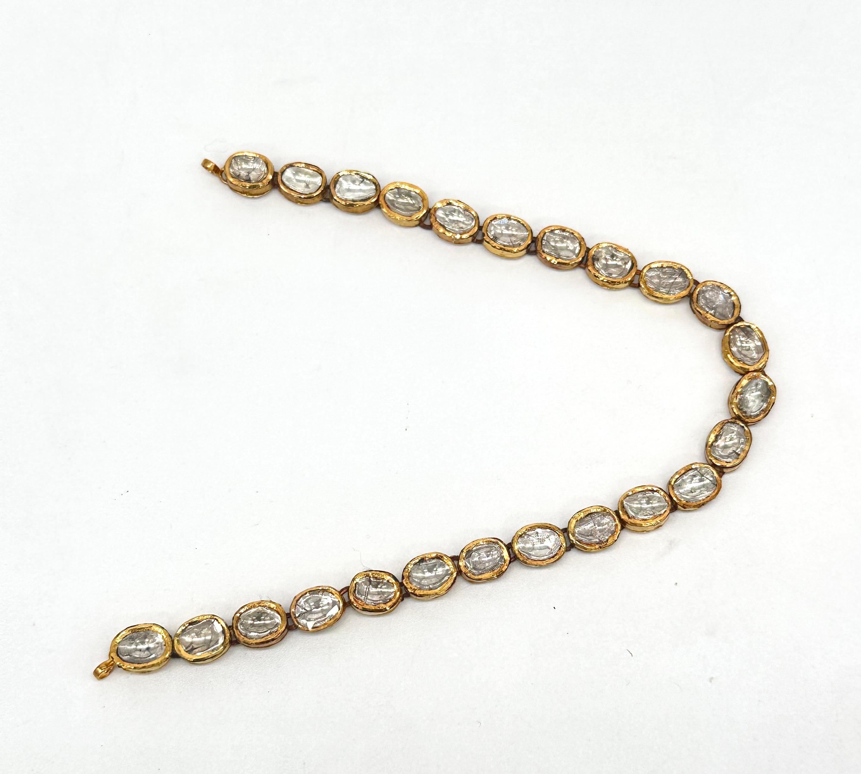 Natural real 9.80cts uncut cut diamonds in 18k gold necklace 9.5