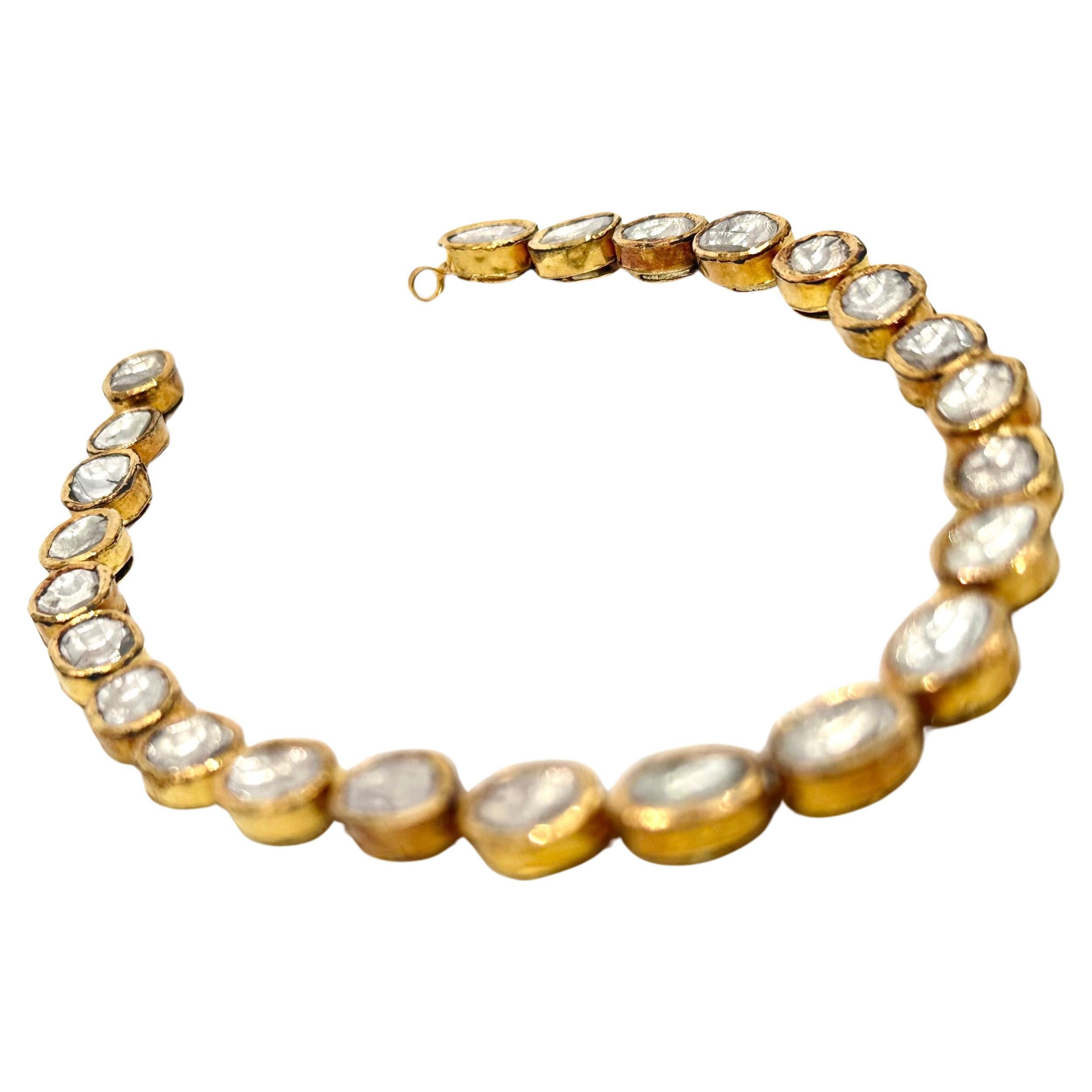 Natural real 9.80cts uncut cut diamonds in 18k gold necklace 9.5" inches long For Sale