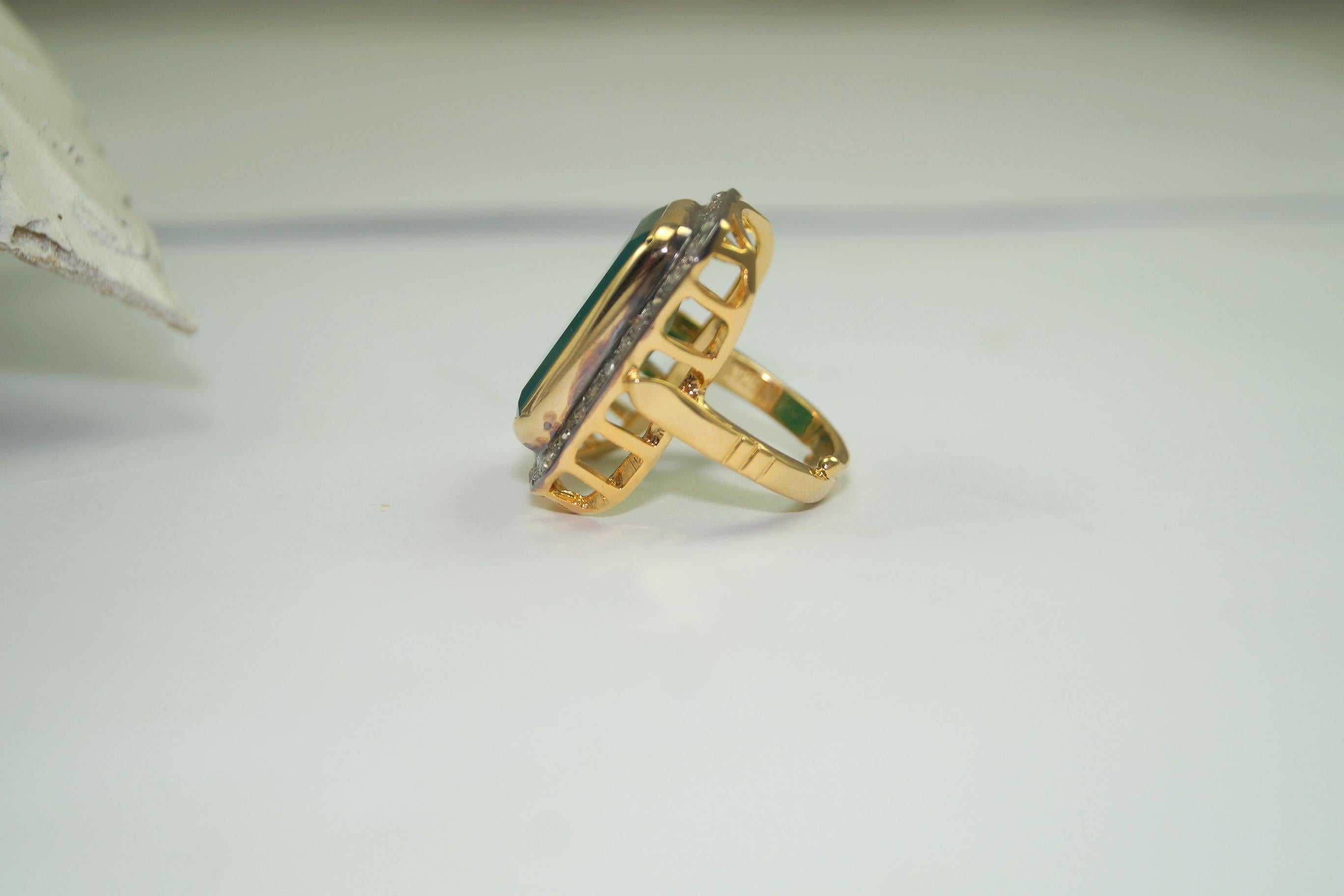 Emerald Cut Vintage Natural real diamonds sterling silver emerald cut green onyx ring For Sale