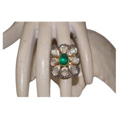 Natural real uncut diamonds sterling silver emerald statement ring
