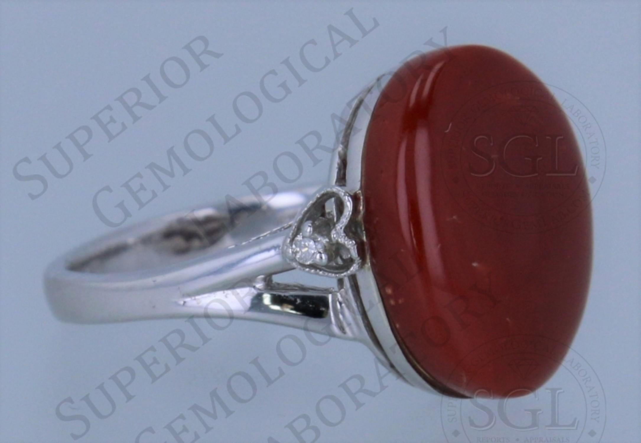 Anillo de oro de 18 quilates de coral rojo natural 