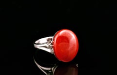 Natural Red "AKA" Coral and Diamond 18K Gold Ring with Gem Report