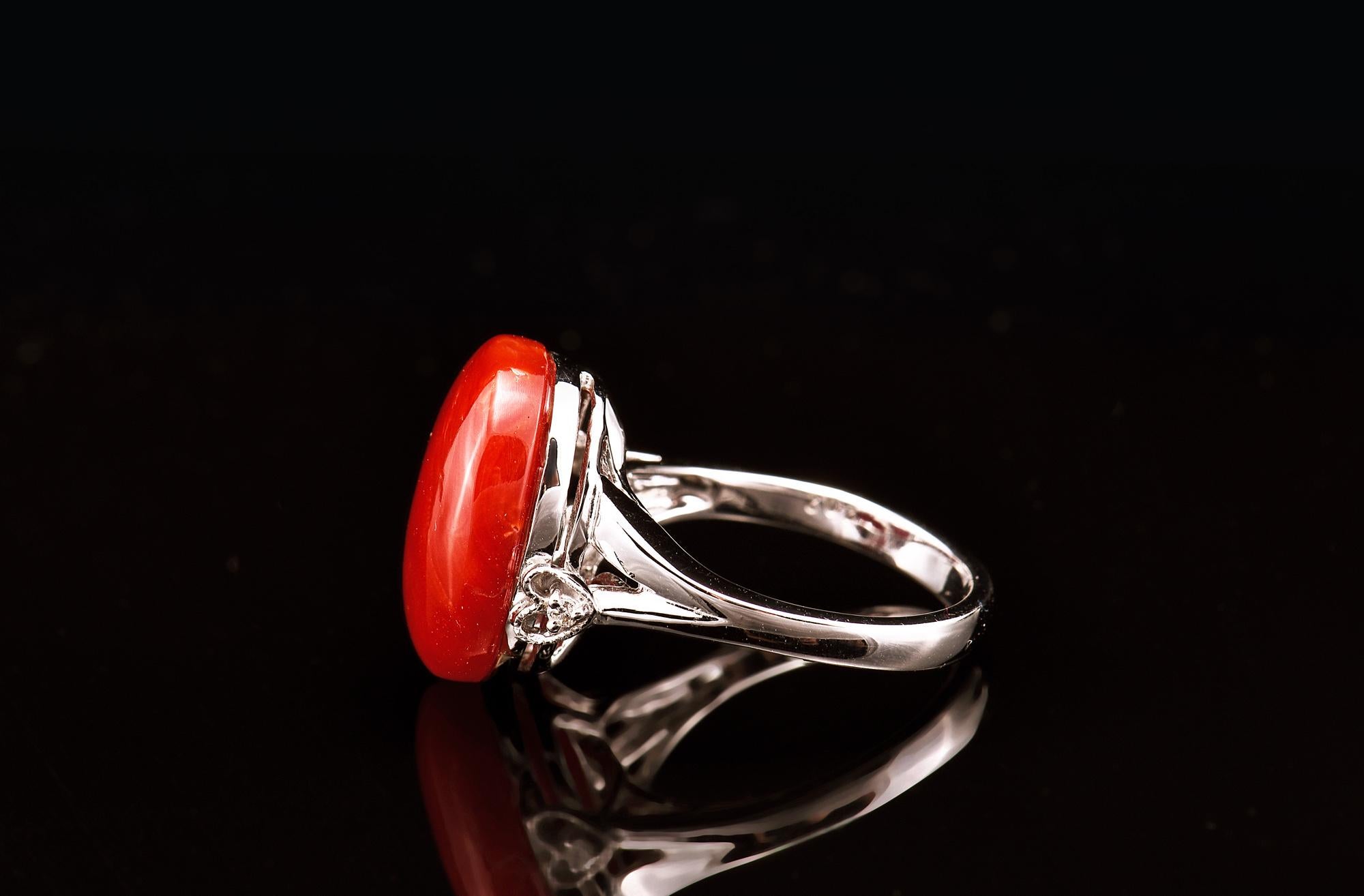 Anillo de oro de 18 quilates de coral rojo natural 