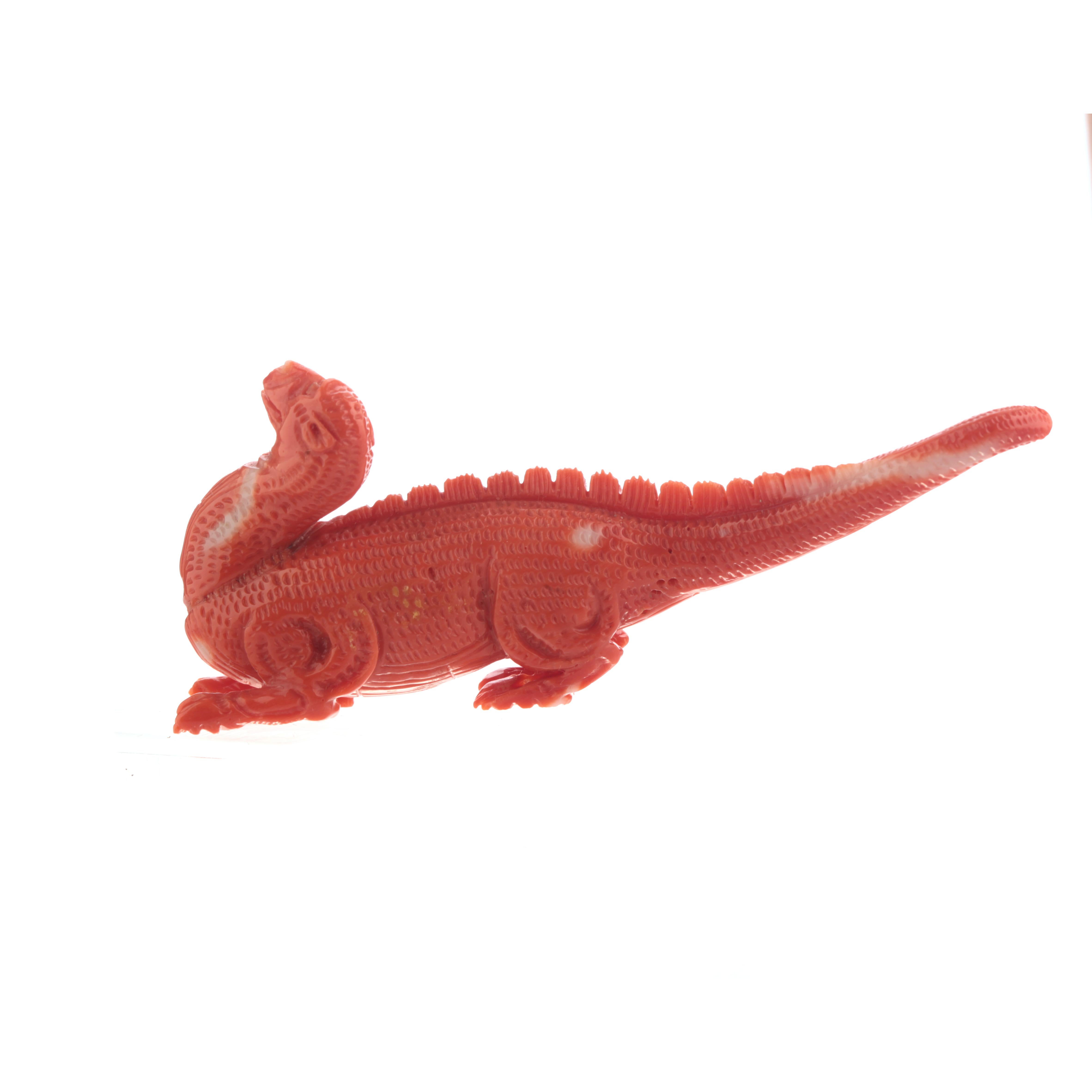 Chinese Export Natural Red Coral Animal Carved Dinosaur Figurine Asian Decorative Art Sculpture For Sale