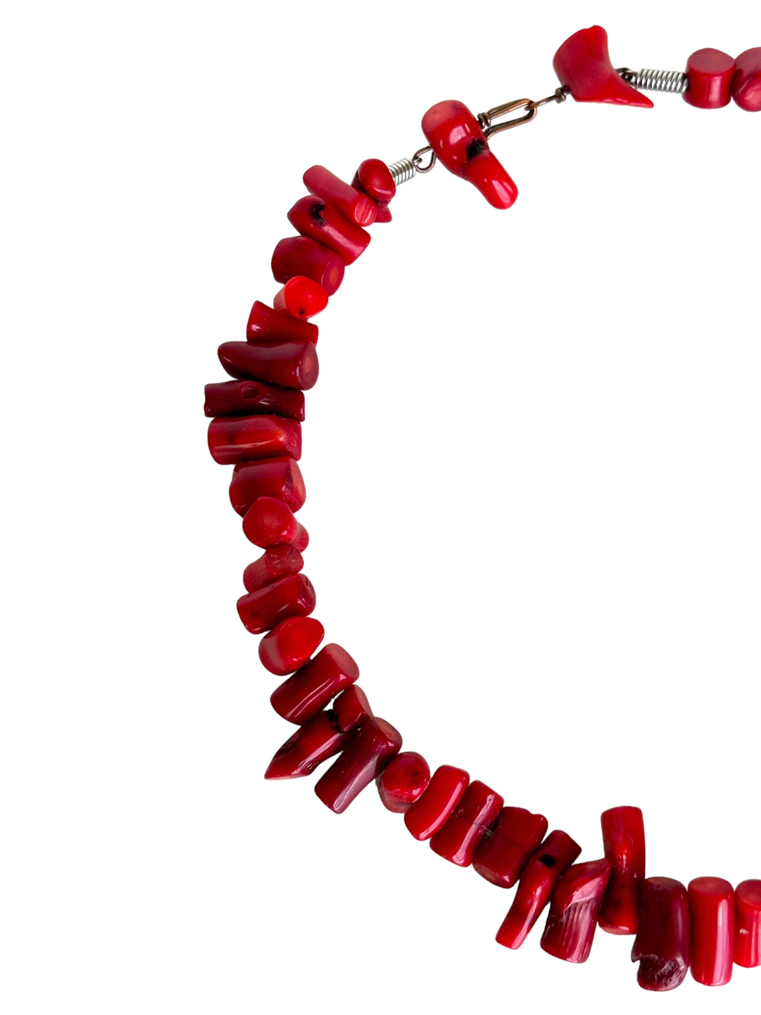 Arts and Crafts Natural Red Coral Bead Necklace For Sale