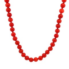 Natural Red Coral Beads with Gold Clasp Vintage Necklace