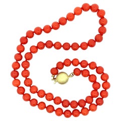 Natural Red Coral Beads with Gold Clasp Vintage Necklace
