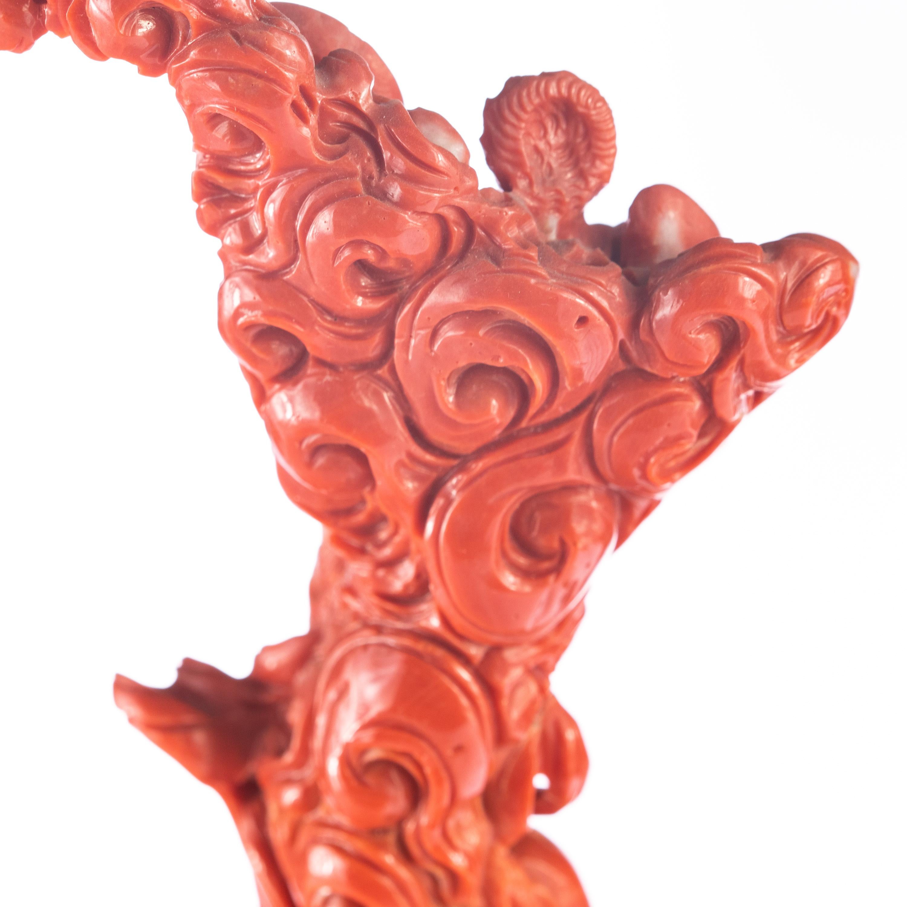 Natural Red Coral Chinese Family Carved Asian Decorative Love Statue Sculpture For Sale 1