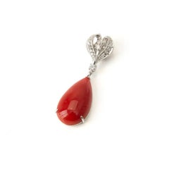 Natural Red Coral & Diamond Handmade Pendant in 18K Gold