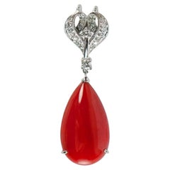 Corail rouge naturel et diamant Pendentif fait main en or 18K