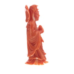 Natural Red Coral Holy Mary Virgin Carved Asian Decorative Art Statue Sculpture