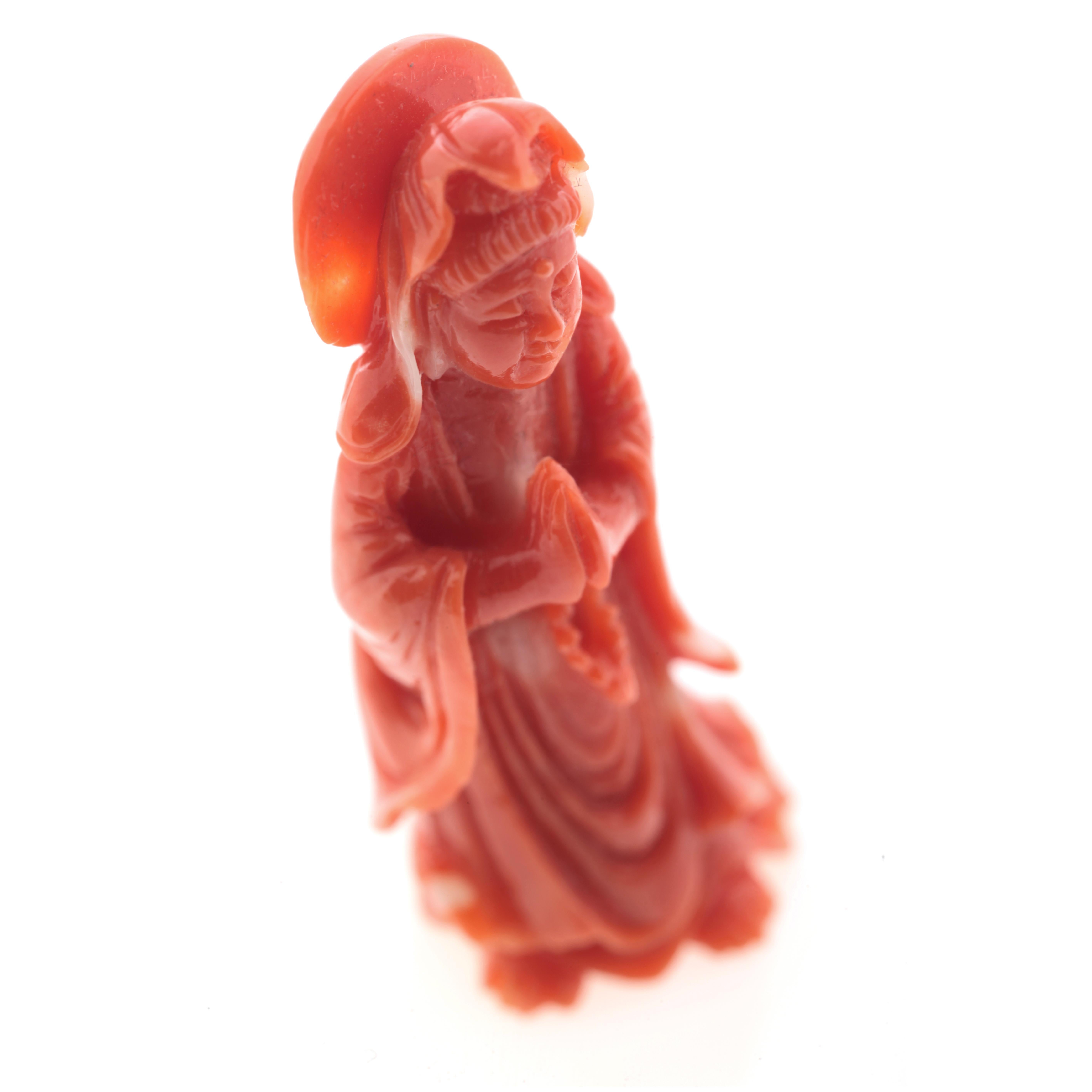 Chinese Natural Red Coral Holy Mary Virgin Carved Asian Decorative Art Statue Sculpture For Sale