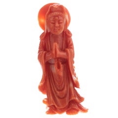 Natural Red Coral Holy Mary Virgin Carved Asian Decorative Art Statue Sculpture