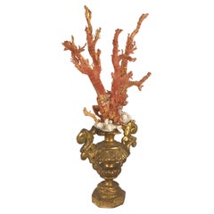 Natural Red Coral Mounted on 18th Century Giltwood Fragment