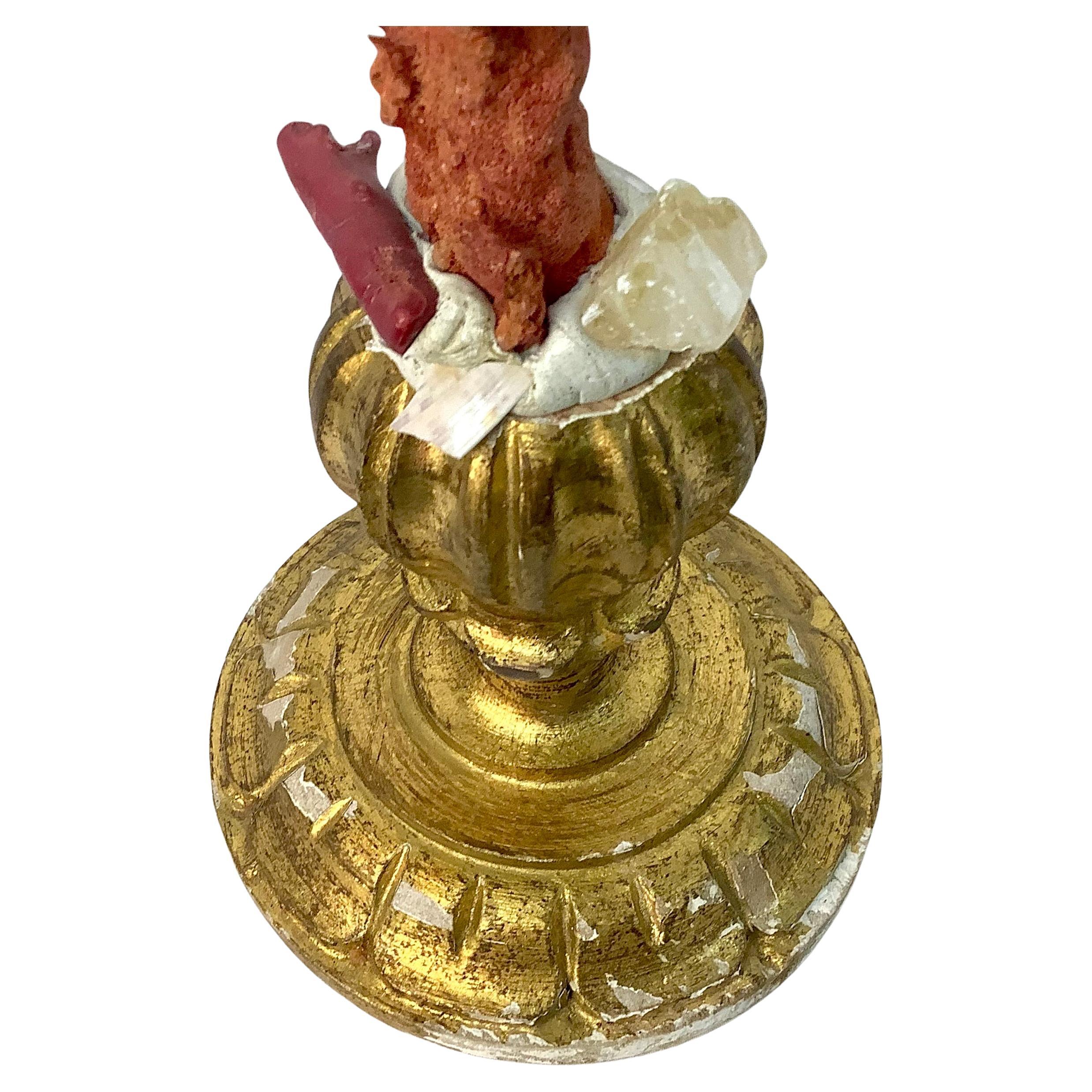 Organic Modern Natural Red Coral Mounted on 18th Century Giltwood Fragment For Sale